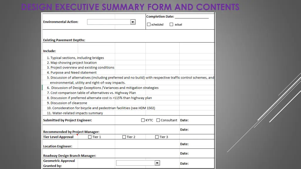design executive summary form and contents 1