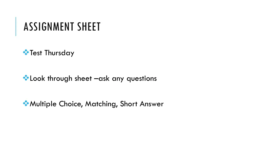 assignment sheet