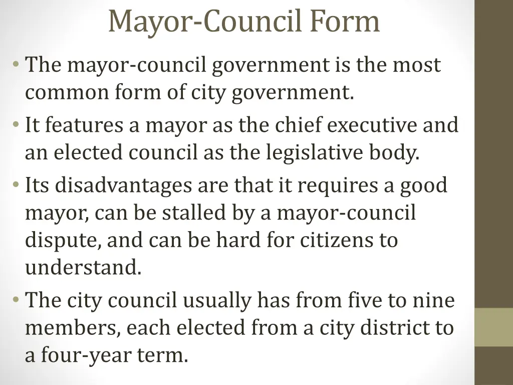 mayor council form the mayor council government