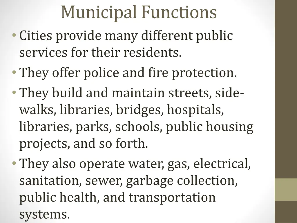 municipal functions cities provide many different