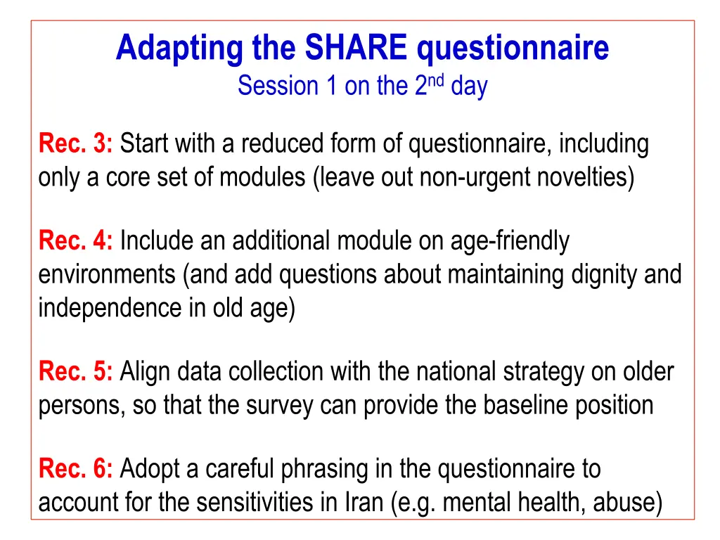 adapting the share questionnaire session