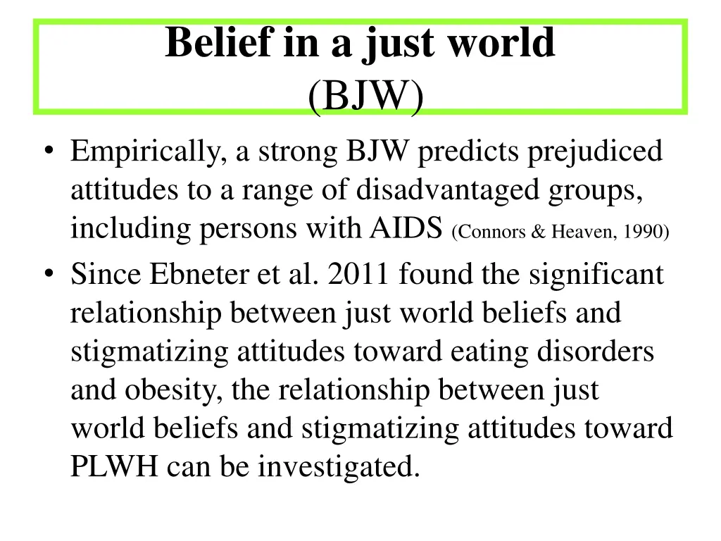 belief in a just world bjw empirically a strong