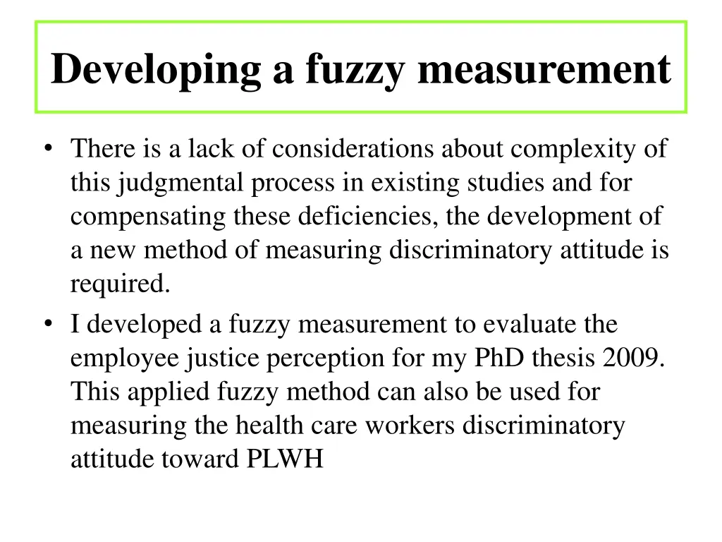 developing a fuzzy measurement