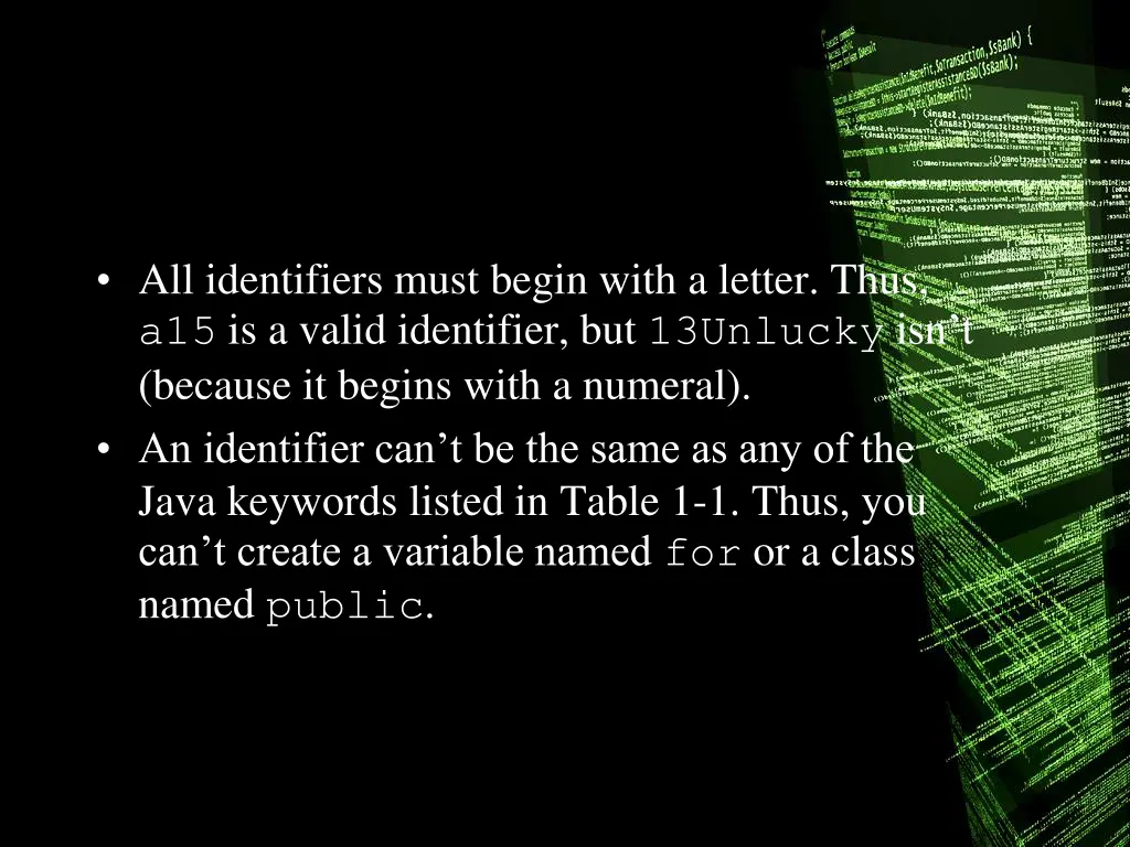 all identifiers must begin with a letter thus