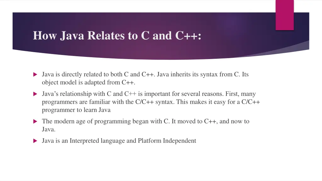 how java relates to c and c