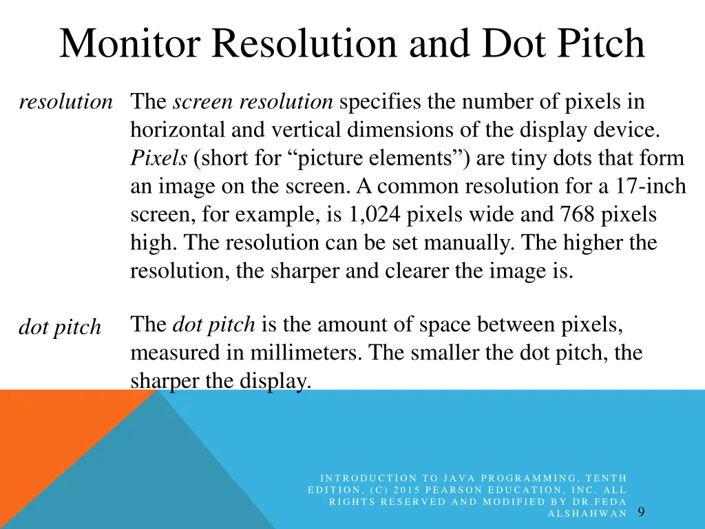 monitor resolution and dot pitch