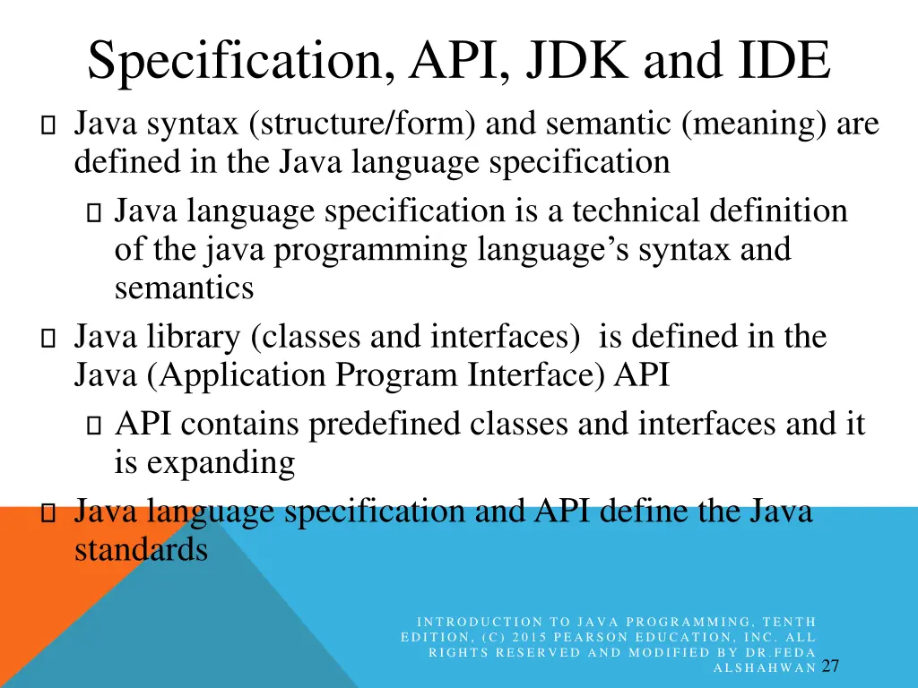 specification api jdk and ide java syntax