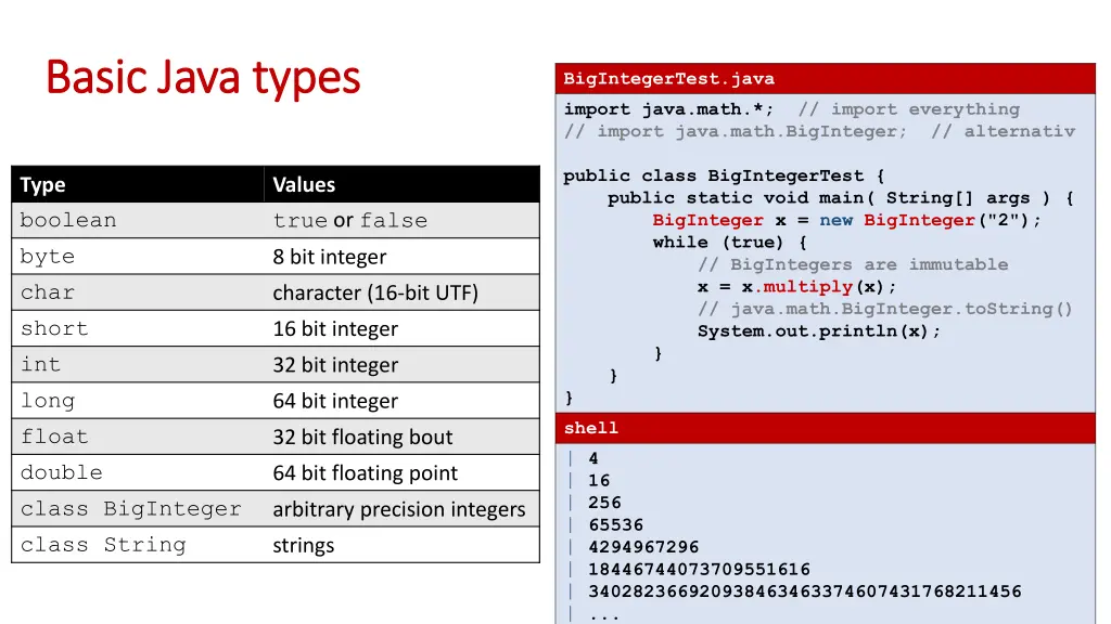 basic java types basic java types