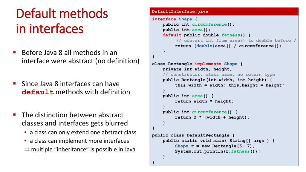 default default methods methods in interfaces