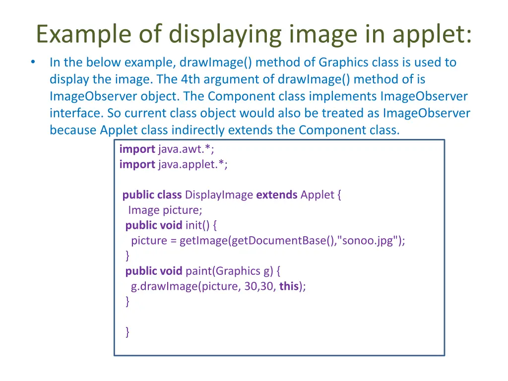 example of displaying image in applet