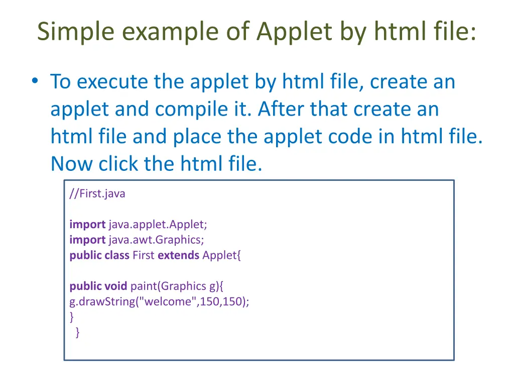 simple example of applet by html file