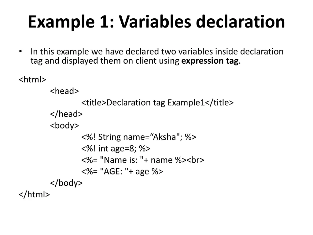 example 1 variables declaration