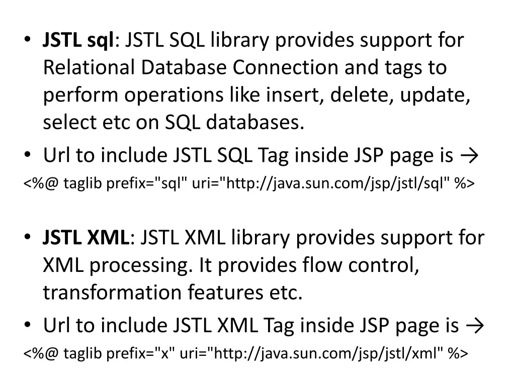 jstl sql jstl sql library provides support