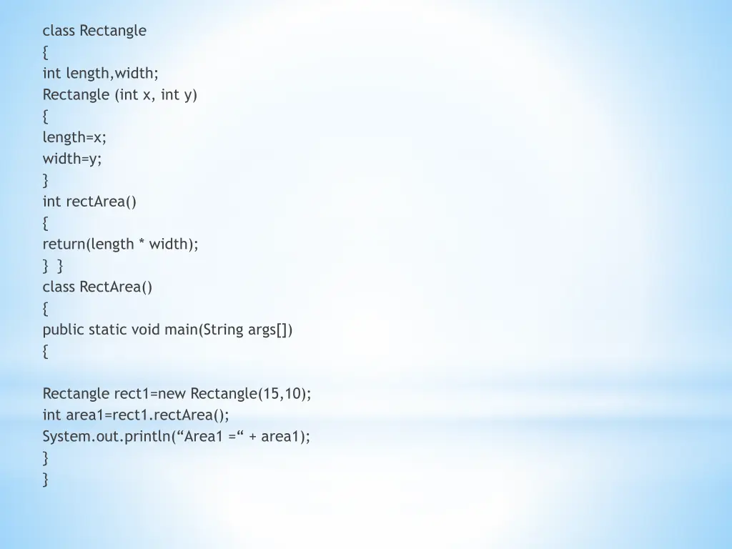 class rectangle int length width rectangle