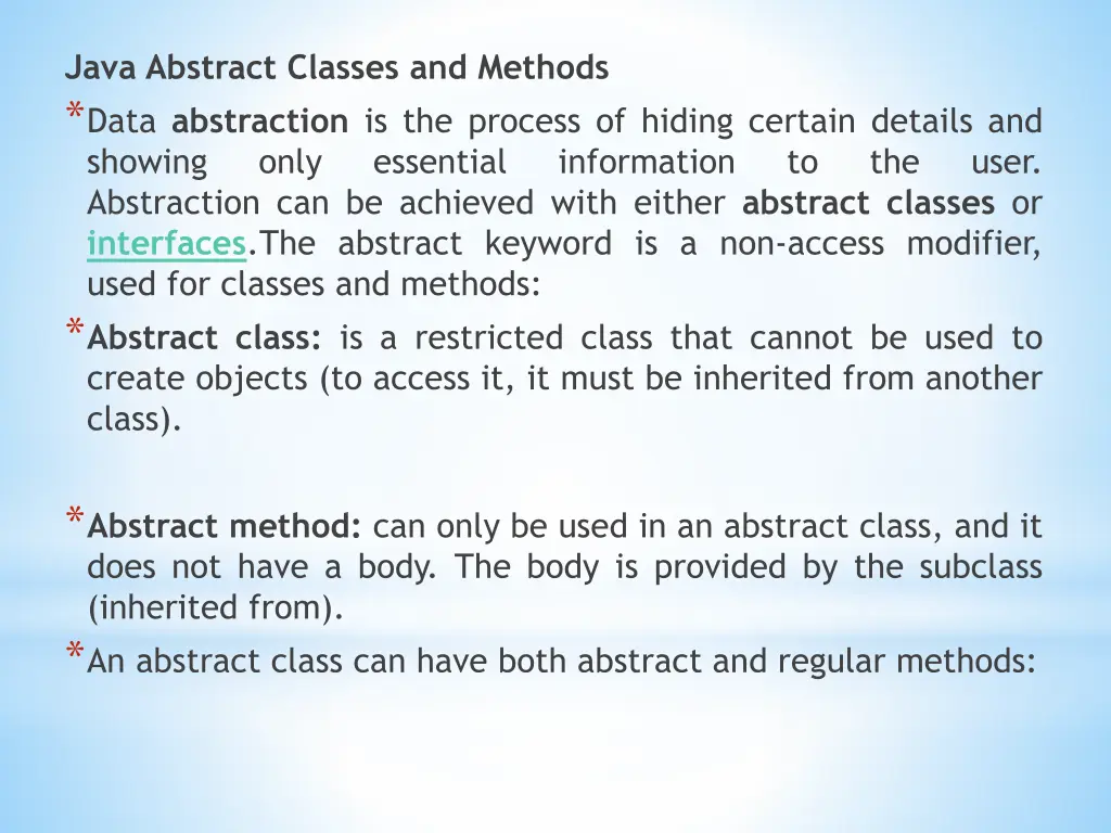 java abstract classes and methods data