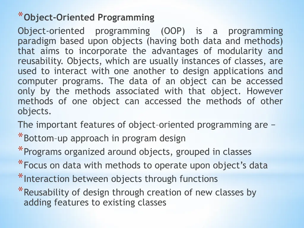 object oriented programming object oriented