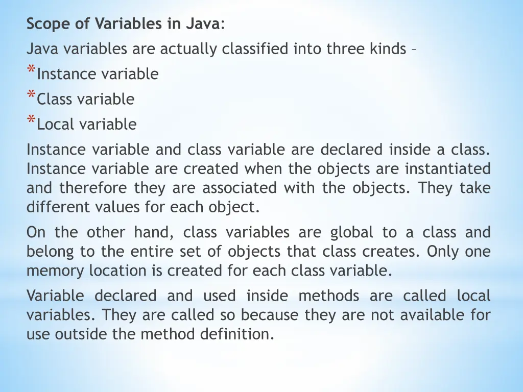 scope of variables in java java variables