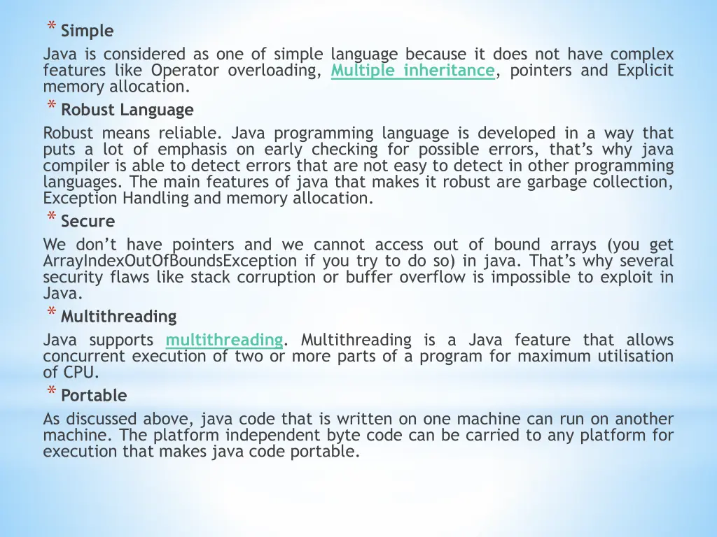 simple java is considered as one of simple