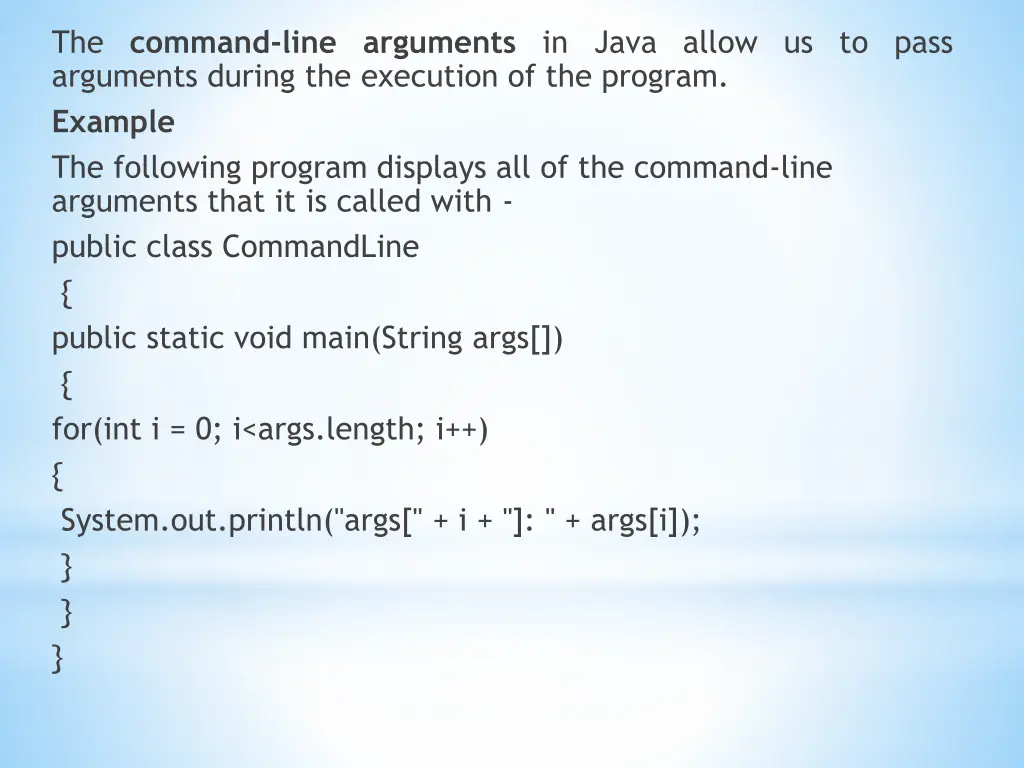 the command line arguments in java allow