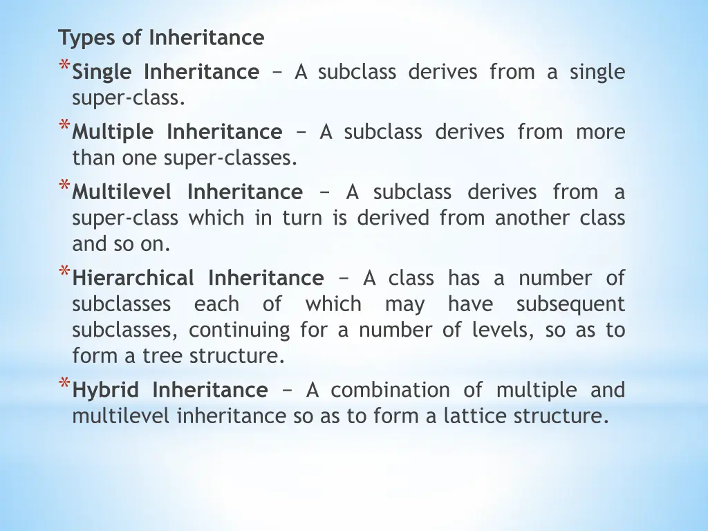 types of inheritance single inheritance