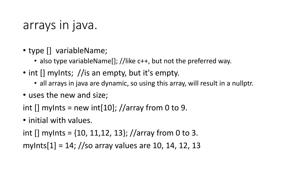 arrays in java