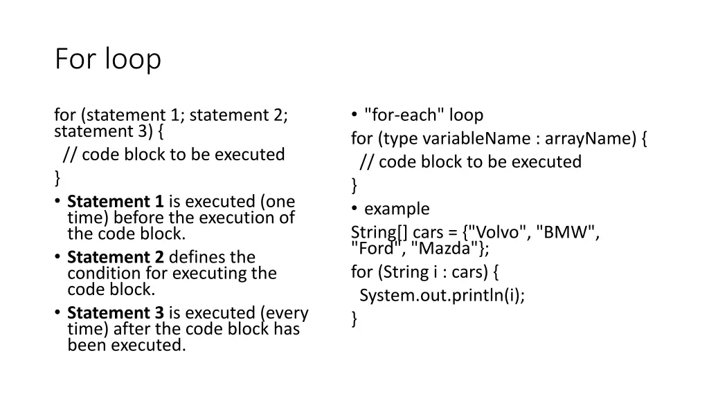 for loop