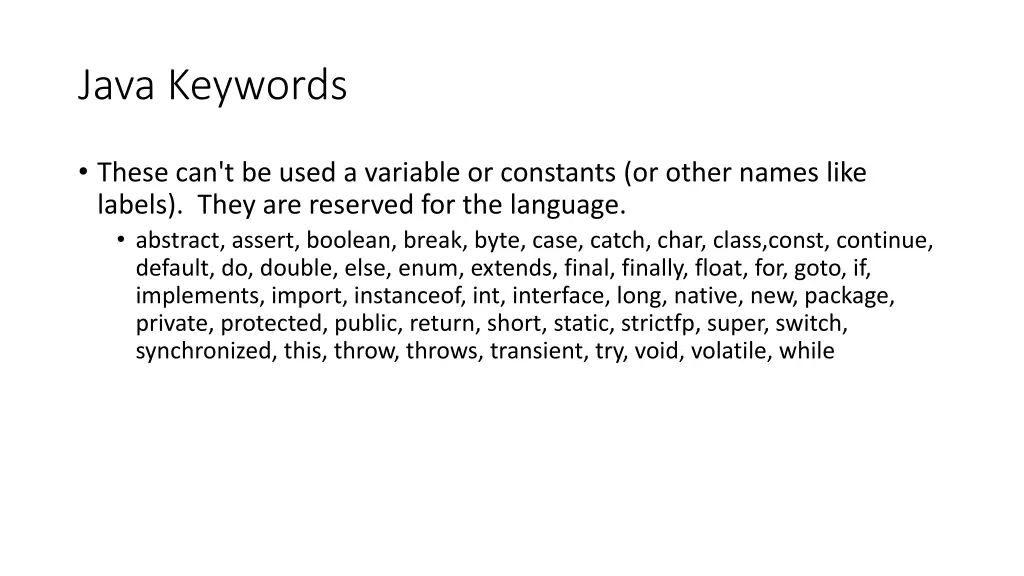 java keywords