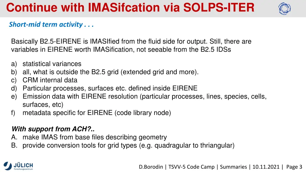 continue with imasifcation via solps iter