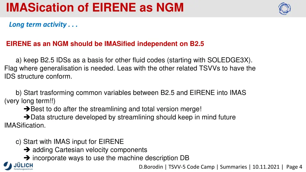 imasication of eirene as ngm