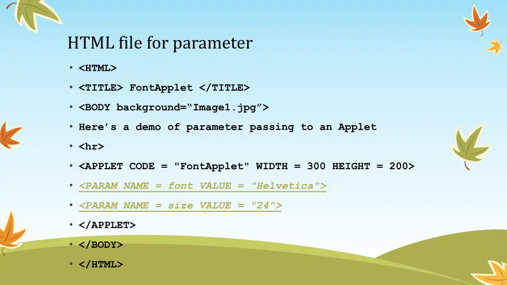 html file for parameter