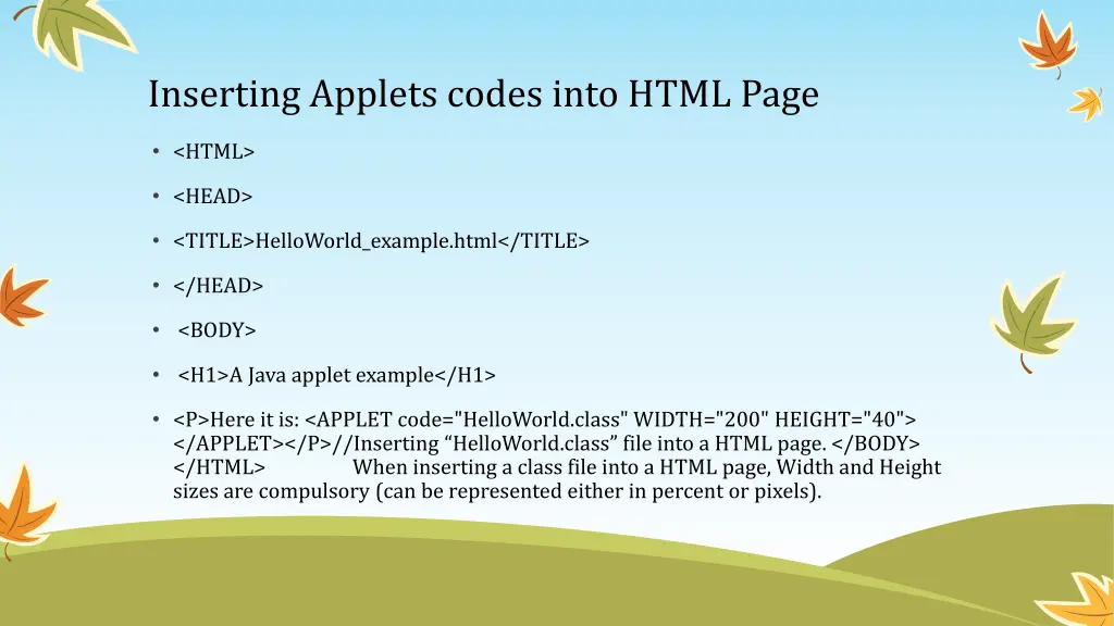 inserting applets codes into html page