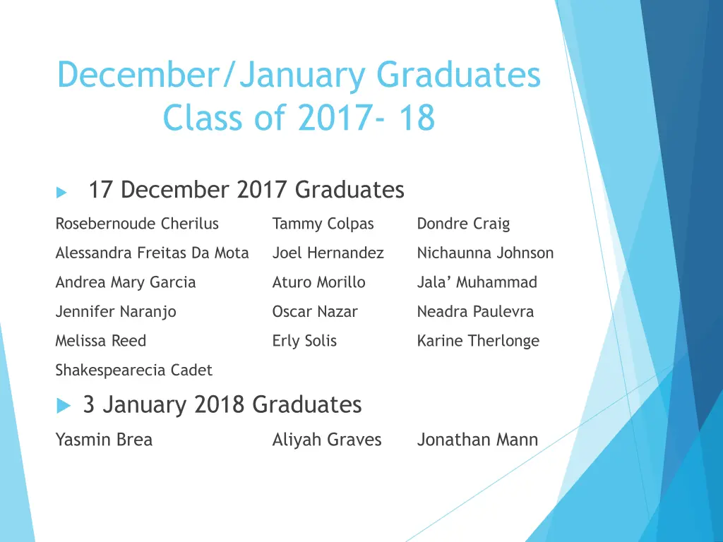 december january graduates class of 2017 18