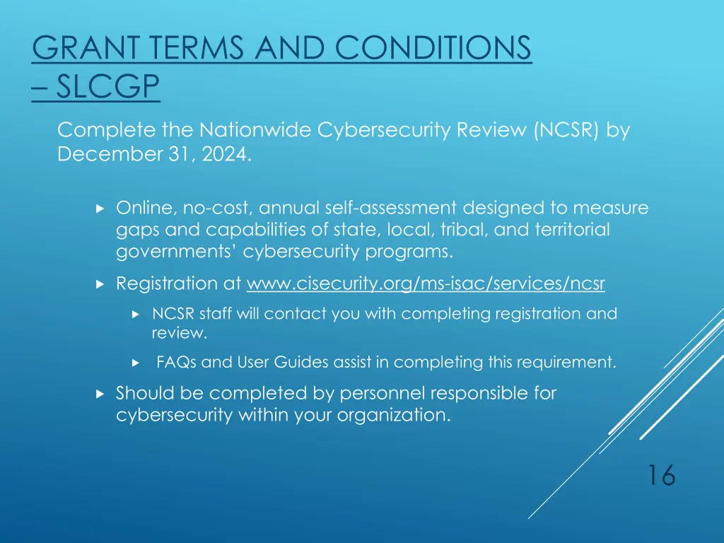 grant terms and conditions slcgp