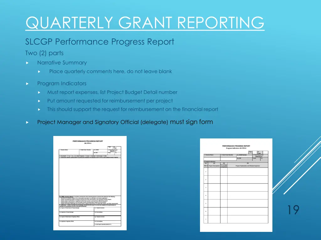 quarterly grant reporting