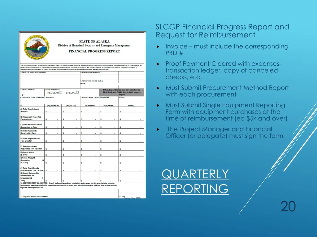 slcgp financial progress report and request