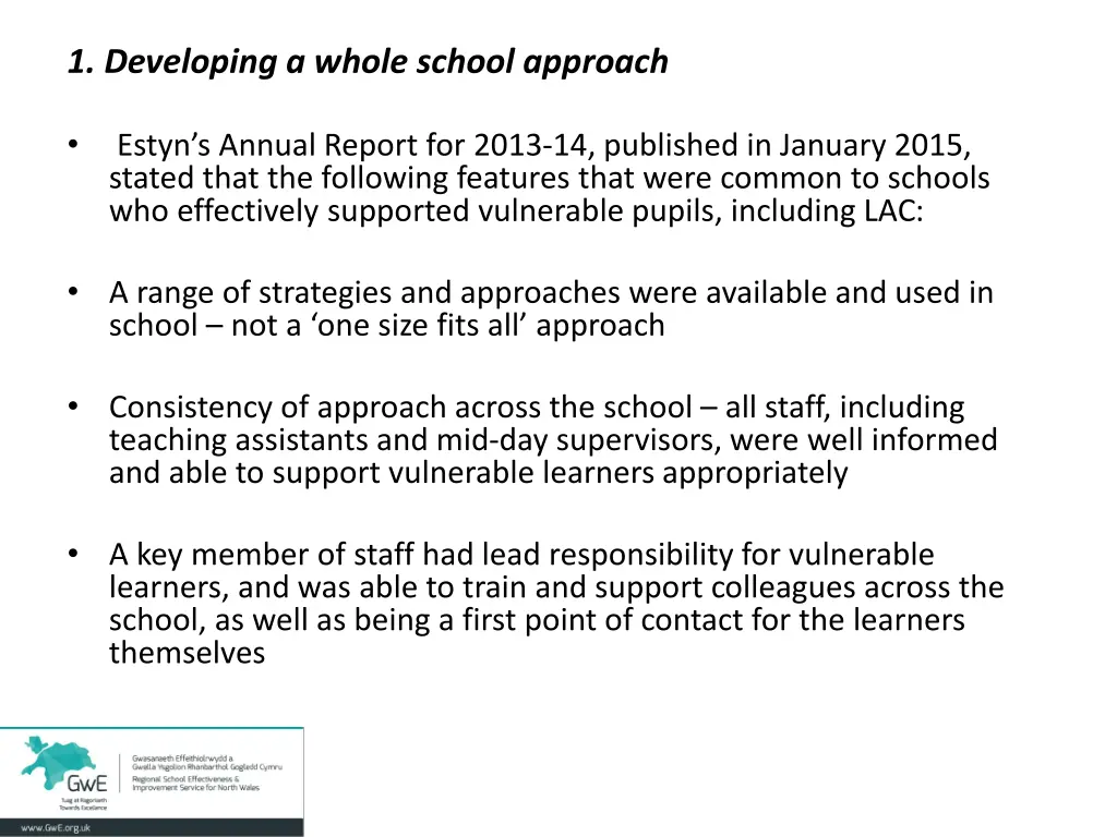1 developing a whole school approach