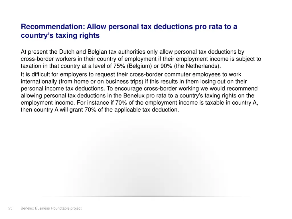 recommendation allow personal tax deductions