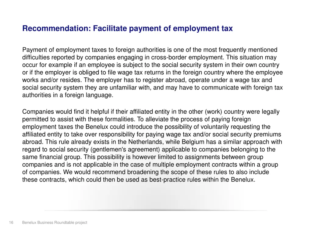 recommendation facilitate payment of employment