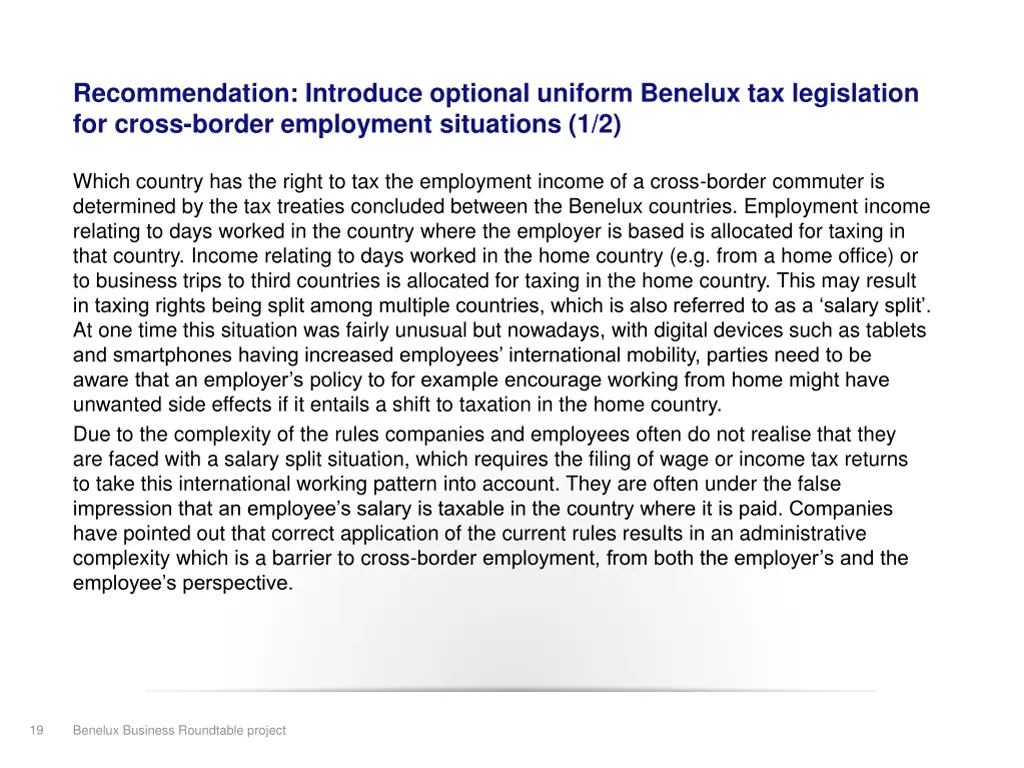 recommendation introduce optional uniform benelux