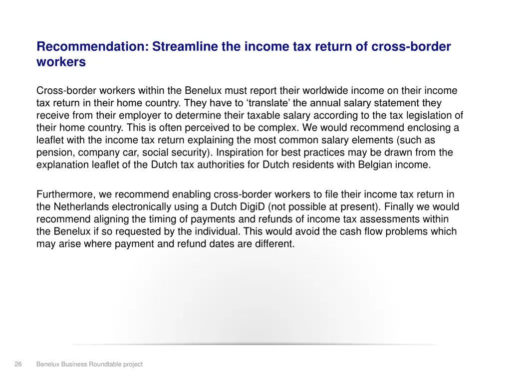 recommendation streamline the income tax return