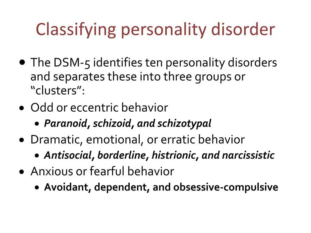 classifying personality disorder