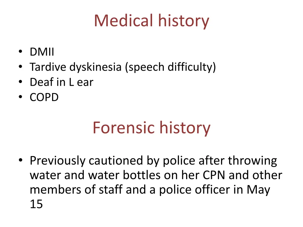 medical history