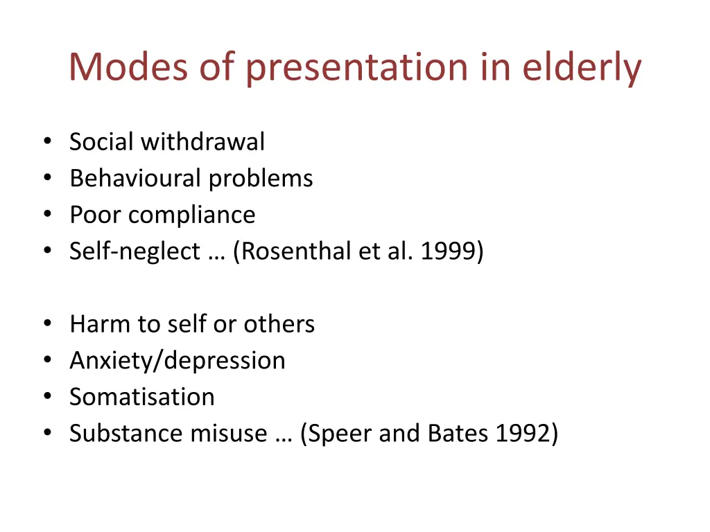 modes of presentation in elderly