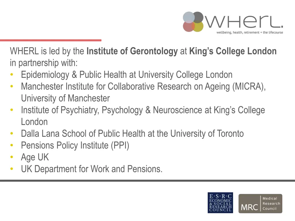 wherl is led by the institute of gerontology