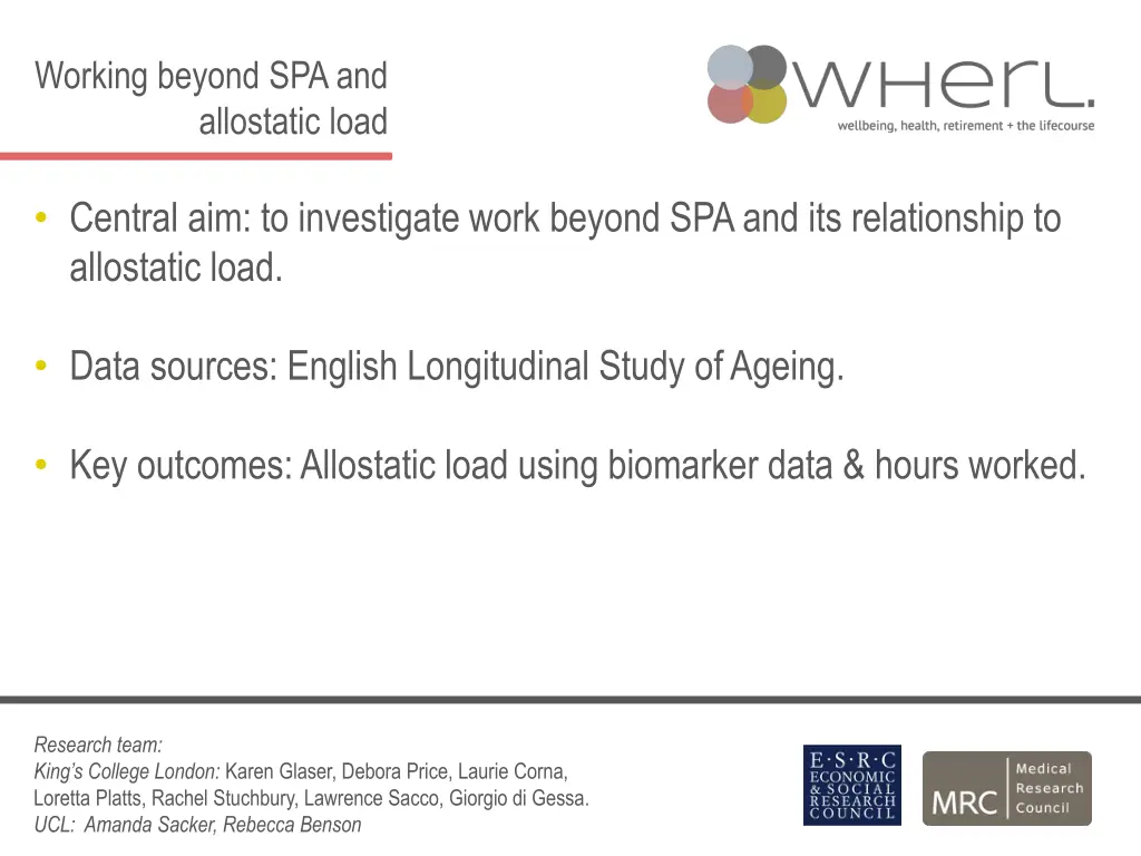 working beyond spa and allostatic load