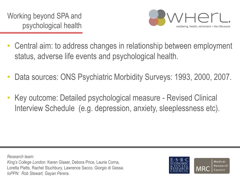 working beyond spa and psychological health