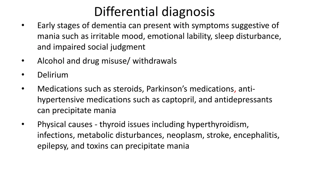differential diagnosis early stages of dementia