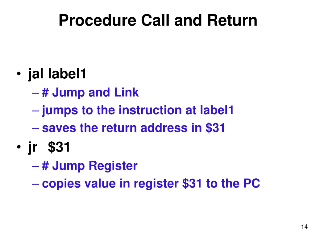 procedure call and return