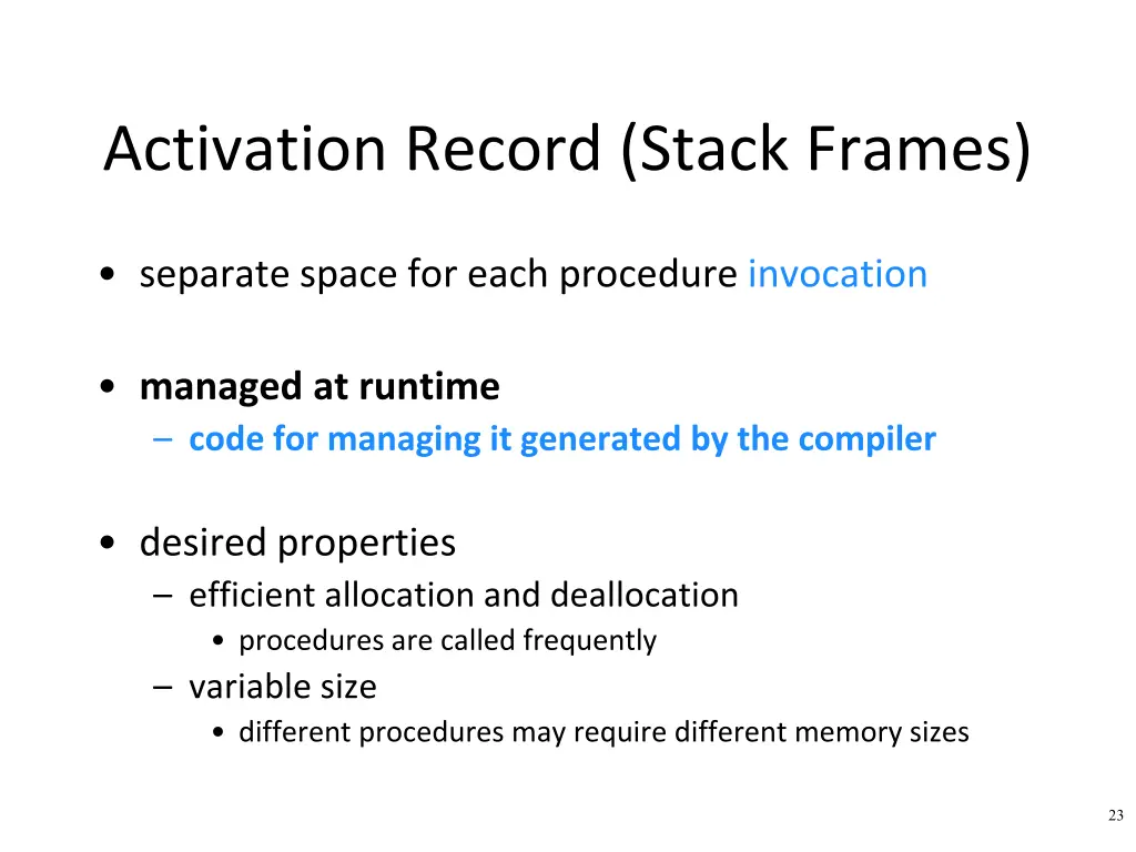 activation record stack frames