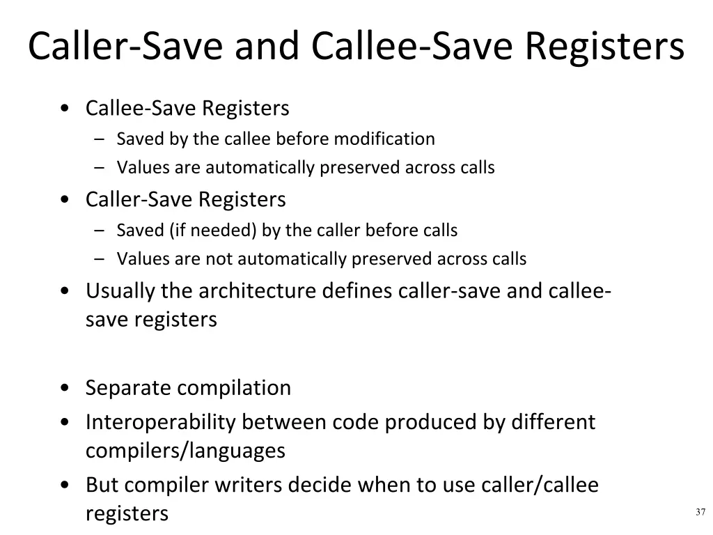 caller save and callee save registers